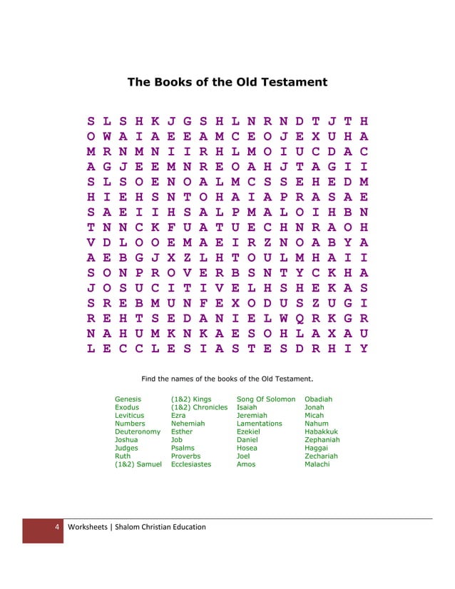 Shalom christian education the books of the old testament worksheets | PDF