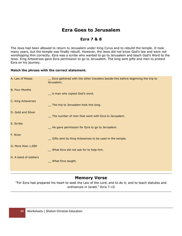 Shalom christian education the books of the old testament worksheets | PDF