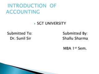  SGT UNIVERSITY
Submitted To: Submitted By:
Dr. Sunil Sir Shallu Sharma
MBA 1st Sem.
 