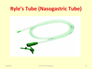 Ryle’s Tube (Nasogastric Tube)
8/4/2018 72Prof.Dr.R.R.Deshpande
 