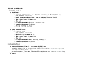 Picks Per Inch specification sheet for half sleeve shirt | PDF