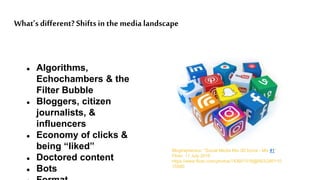 What’sdifferent? Shifts in the medialandscape
● Algorithms,
Echochambers & the
Filter Bubble
● Bloggers, citizen
journalis...