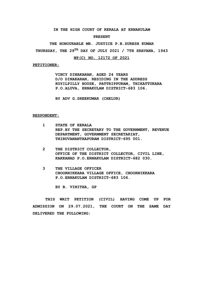 Kerala nativity certificate criteria for issue High Court Judgement
