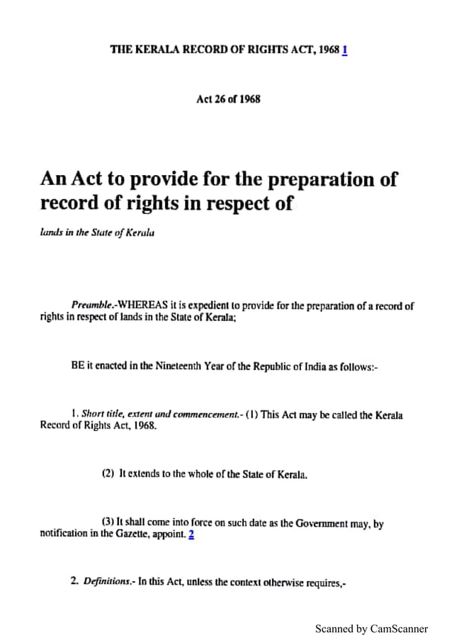 Kerala ROR Act 1968 ROR സംബന്ധിച്ച് ഒരു നിയമം തന്നെ ഉണ്ട്.kerala Record