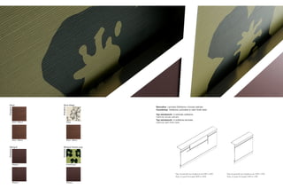 Tipo di pannello per lunghezza da 1000 a 1500
Type of panel for length 1000 to 1500
Tipo di pannello per lunghezza da 2000 a 4500
Type of panel for length 2000 to 4500
Bancalina: Laminato Softstone o Acciaio satinato
Countertop: Softstone Laminated or satin-finish steel
Top retrobanchi: in laminato softstone.
Optional: acciaio satinato
Top retrobanchi: in softstone laminate.
Optional: satin-finish steelNoce - Walnut
Noce - Walnut
Shanghai
Noce
Wengué
Shanghai
Wengué
Wengué
Shanghai
Noce Neige
Neige
Noce - Walnut
Shanghai
Wengué flowers pop
Flowers pop
Wengué
 