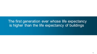 The first generation ever whose life expectancy
 is higher than the life expectancy of buildings




                                                   15
 