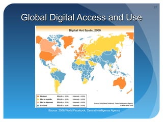 27



Global Digital Access and Use




      Source: 2008 World Facebook, Central Intelligence Agency
 