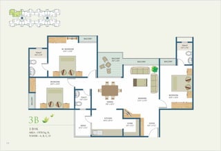 3 BHK
AREA - 1978 Sq. Ft.
TOWER - A, B, C, D
3B
14
C D
M. BEDROOM
15'9" x 13'0"
TOILET
9'0" x 5'9"
BEDROOM
10'0" x 14'6"
TOILET
5'0" x 6'4"
DINING
9'8" x 10'5"
DRAWING
11'6" x 17'0"
BEDROOM
14'0" x 10'6"
KITCHEN
10'0" x 8'11"
STORE
5'6" x 5'2"
FOYER
6'0" x 5'11"WASH
8'11" x 5'5"
BALCONY
8'0" x 8'0"
TOILET
5'0" x 7'0"
BALCONY
BALCONY BALCONY
BALCONY
 