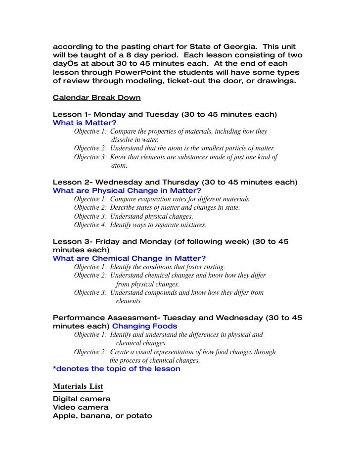 shannon williams edat 6119 physical and chemical changes thematic uni physical and chemical properties and changes answer sheet