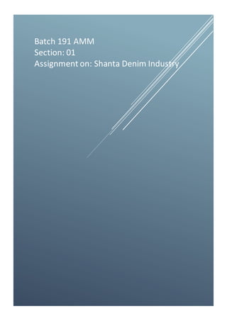 Batch 191 AMM
Section: 01
Assignment on: Shanta Denim Industry
 