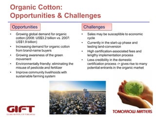 Organic Cotton:
Opportunities & Challenges
Opportunities
•

•

•
•
•

Challenges
•

Growing global demand for organic
cott...