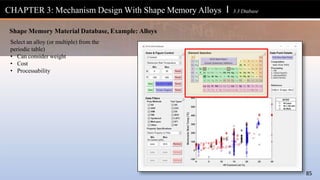 CHAPTER 3: Mechanism Design With Shape Memory Alloys l 3.3 Dtabase
Shape Memory Material Database, Example: Alloys
Select an alloy (or multiple) from the
periodic table)
• Can consider weight
• Cost
• Processability
85
 