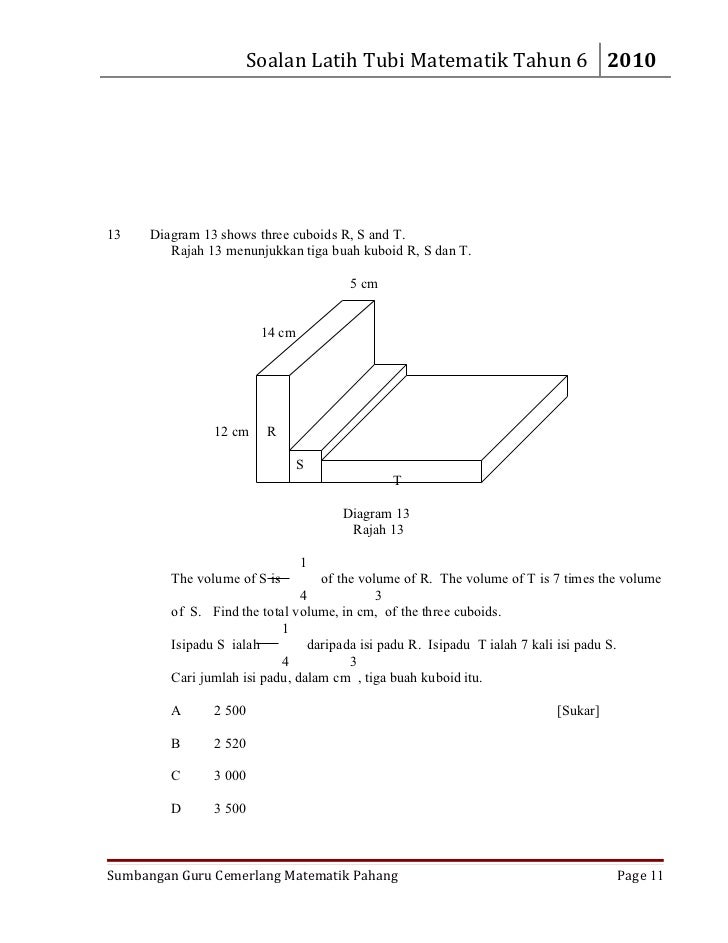 Soalan Matematik Tahun 5 Isipadu Cecair - Kecemasan 3