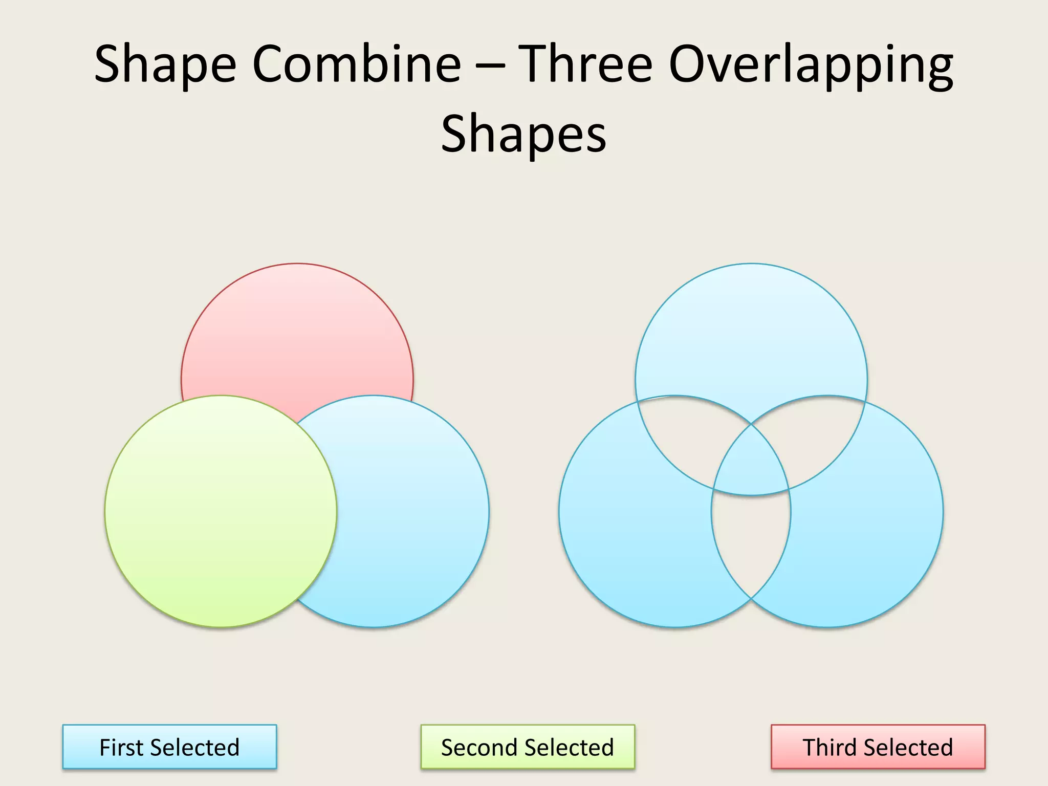 Shape Combine – Three Overlapping ShapesFirst SelectedThird SelectedSecond Selected