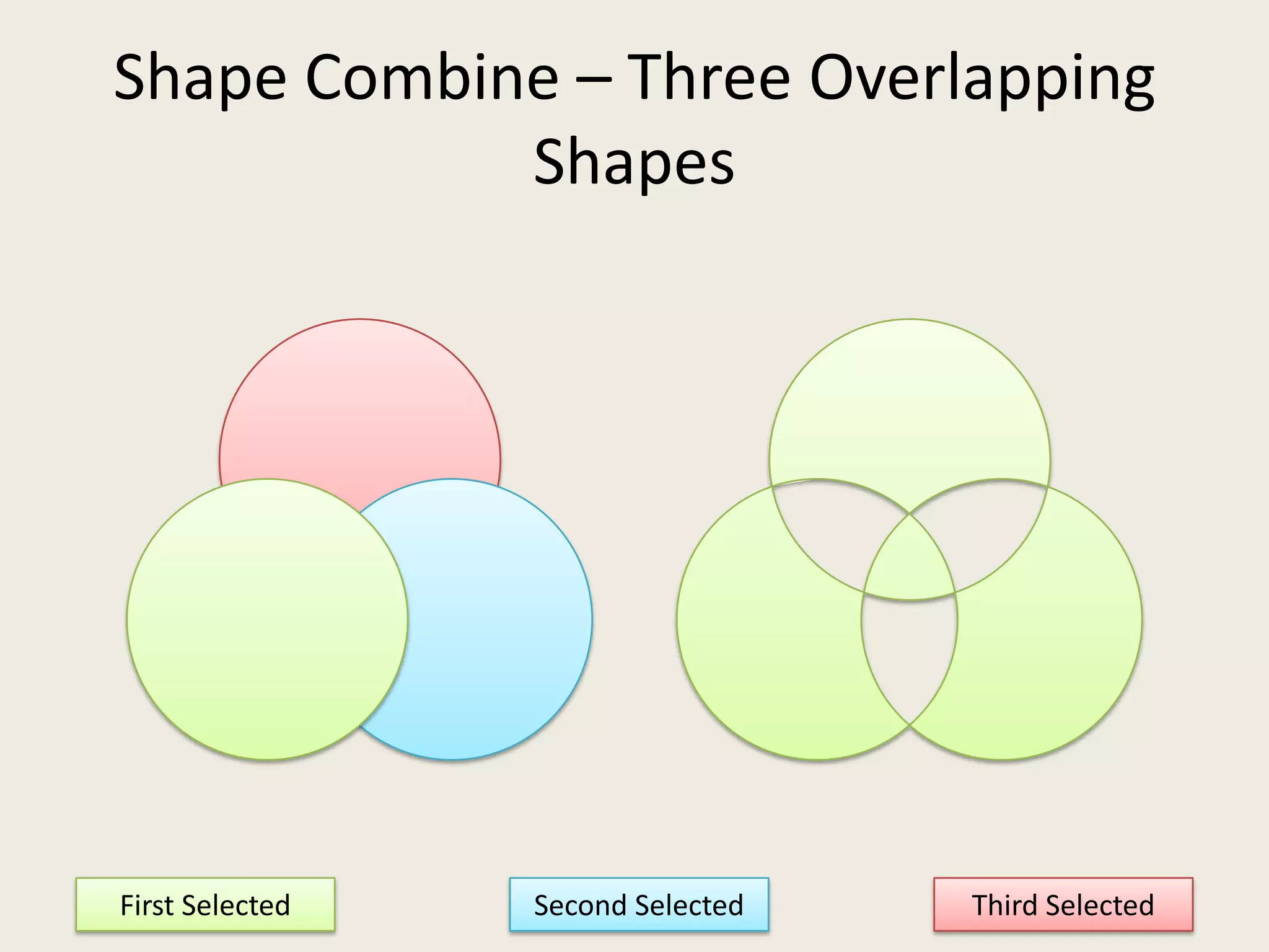 Shape Combine – Three Overlapping ShapesFirst SelectedThird SelectedSecond Selected