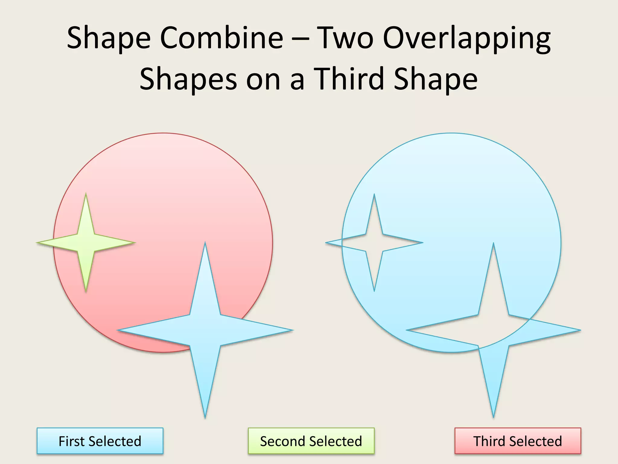 Shape Combine – Two Overlapping Shapes on a Third ShapeFirst SelectedThird SelectedSecond Selected