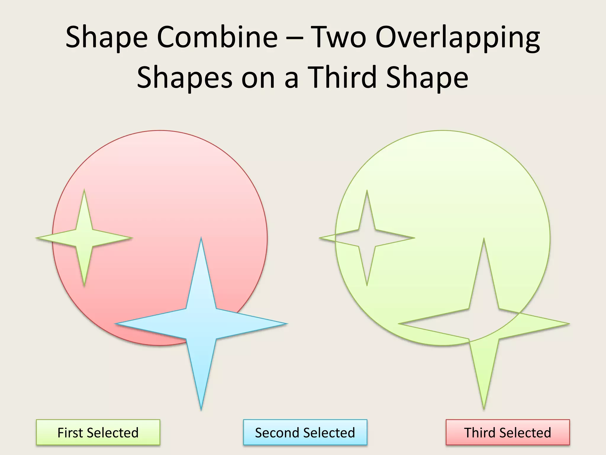Shape Combine – Two Overlapping Shapes on a Third ShapeFirst SelectedThird SelectedSecond Selected