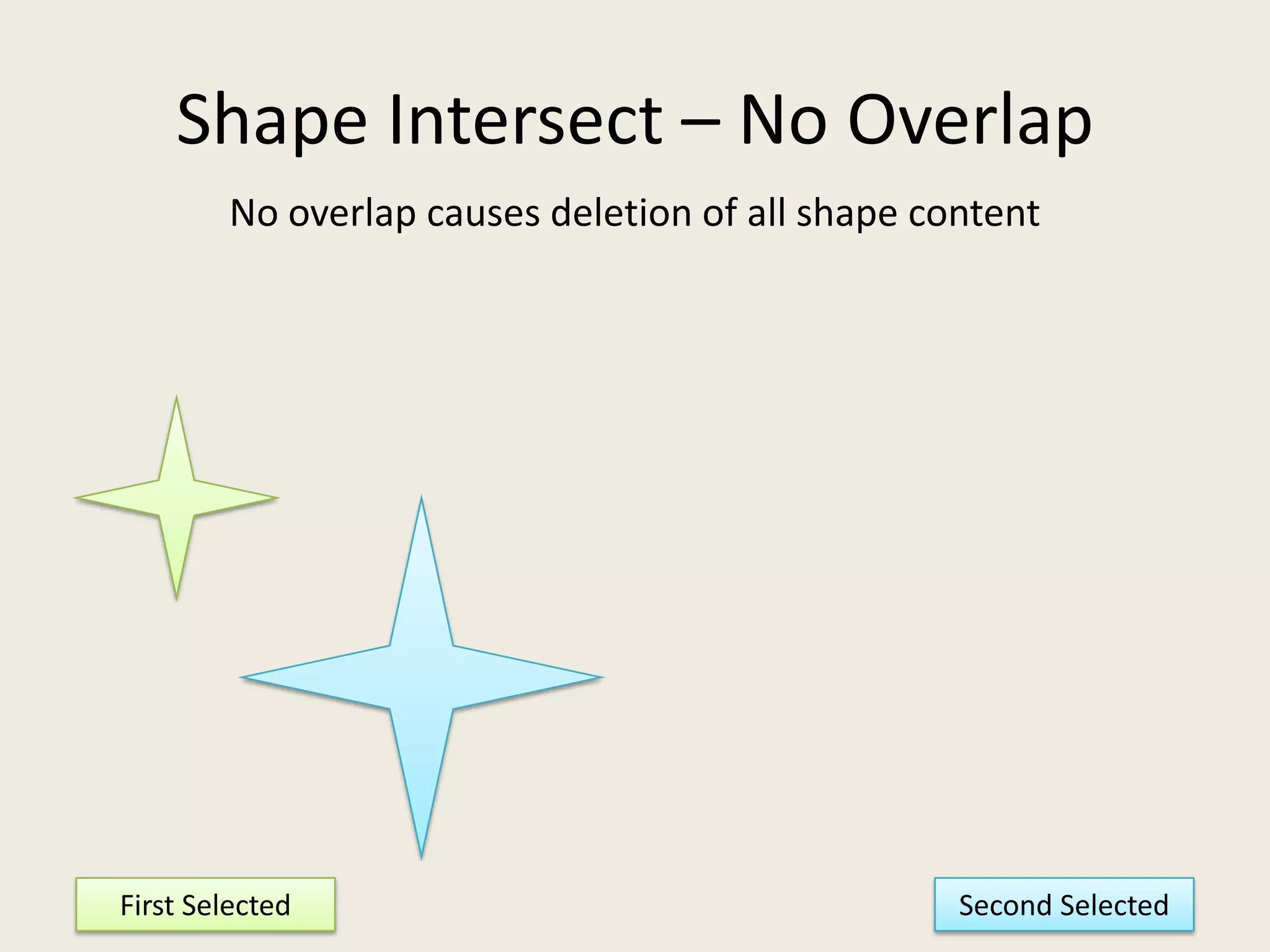 Shape Intersect – No OverlapNo overlap causes deletion of all shape contentFirst SelectedSecond Selected