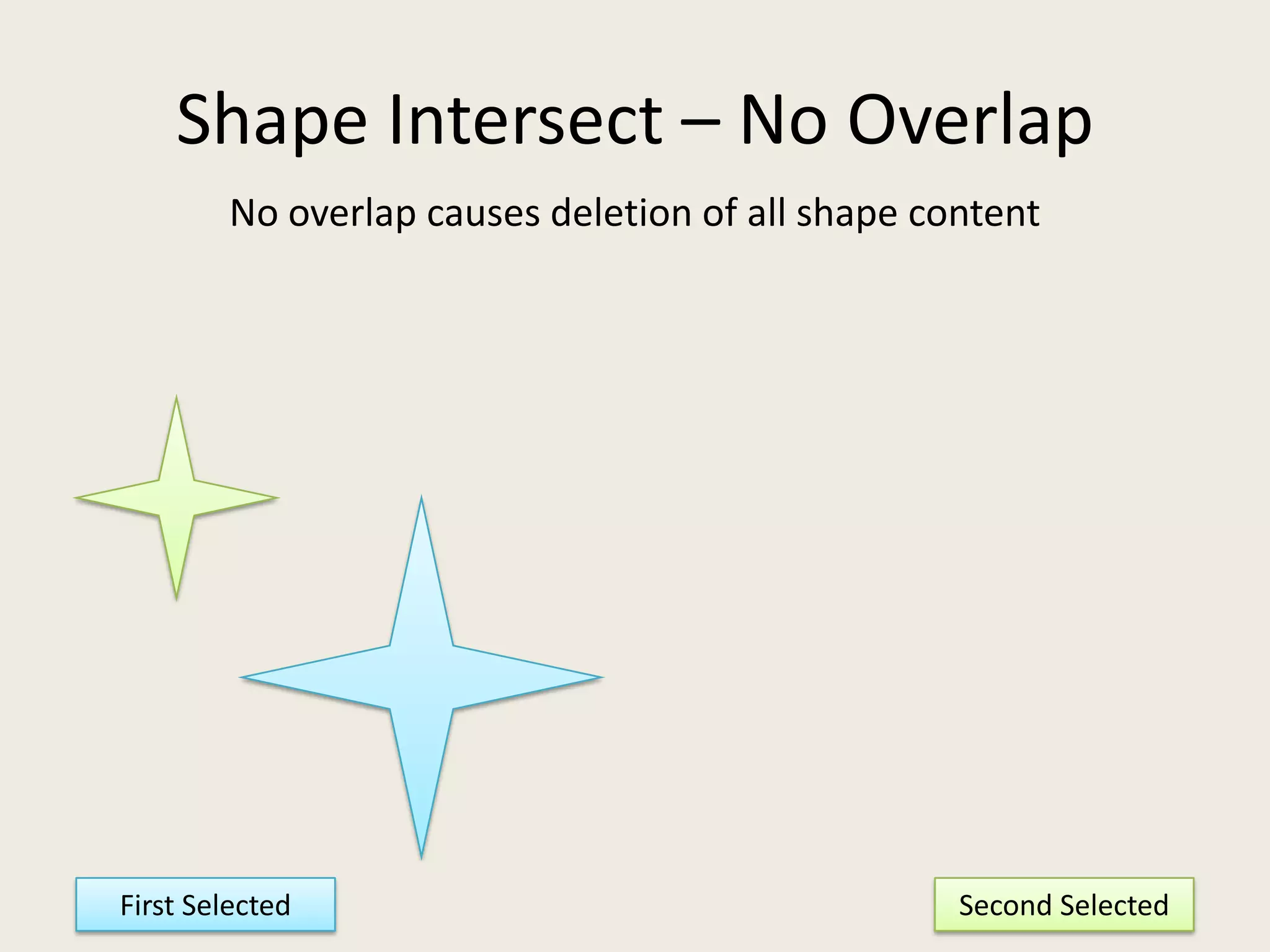 Shape Intersect – No OverlapNo overlap causes deletion of all shape contentFirst SelectedSecond Selected