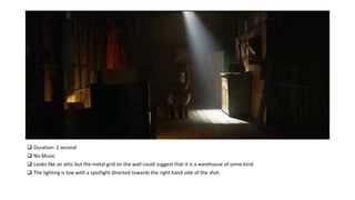  Duration: 1 second
 No Music
 Looks like an attic but the metal grid on the wall could suggest that it is a warehouse ...