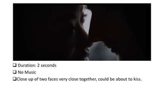  Duration: 2 seconds
 No Music
Close up of two faces very close together, could be about to kiss.
 