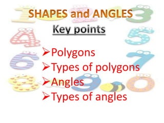 Polygons
Types of polygons
Angles
Types of angles
 