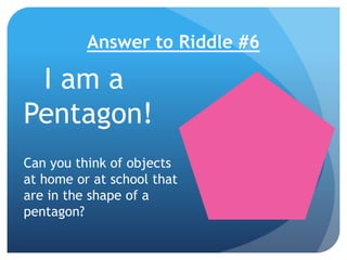 Shape Riddles - Kindergarten | PPTX | Games and Puzzles | Hobbies ...