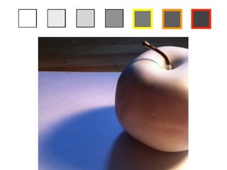 step 2   Choose seven different colored markers, then outline each of your squares
         above in a different color.


step 3   Identify areas in the drawing below which match the value of the darkest box
         in your value scale, then outline those areas with the corresponding marker
         color. Once you have identiﬁed all the areas with that value, repeat the
         process for each value in your value scale!
 