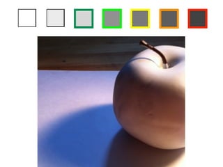 step 2 Choose seven different colored markers, then outline each of your squares 
above in a different color. 
step 3 Identify areas in the drawing below which match the value of the darkest box 
in your value scale, then outline those areas with the corresponding marker 
color. Once you have identified all the areas with that value, repeat the 
process for each value in your value scale! 
 