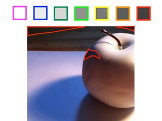 step 2 Choose seven different colored markers, then outline each of your squares 
above in a different color. 
step 3 Identify areas in the drawing below which match the value of the darkest box 
in your value scale, then outline those areas with the corresponding marker 
color. Once you have identified all the areas with that value, repeat the 
process for each value in your value scale! 
 