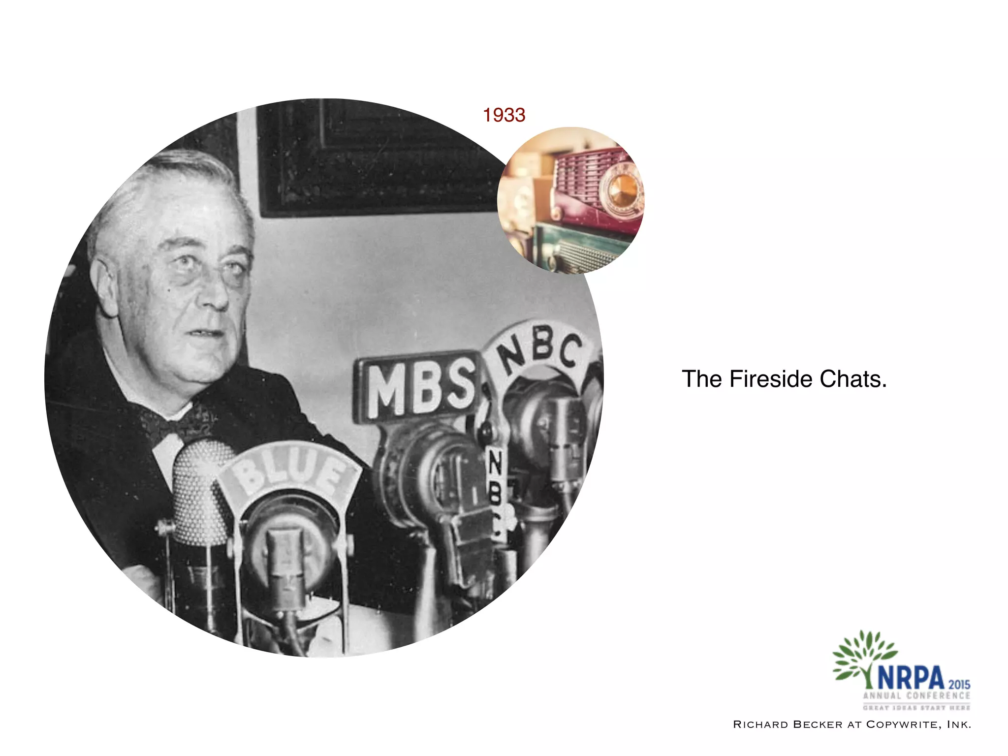 The Fireside Chats.
Richard Becker at Copywrite, Ink.
1933
 