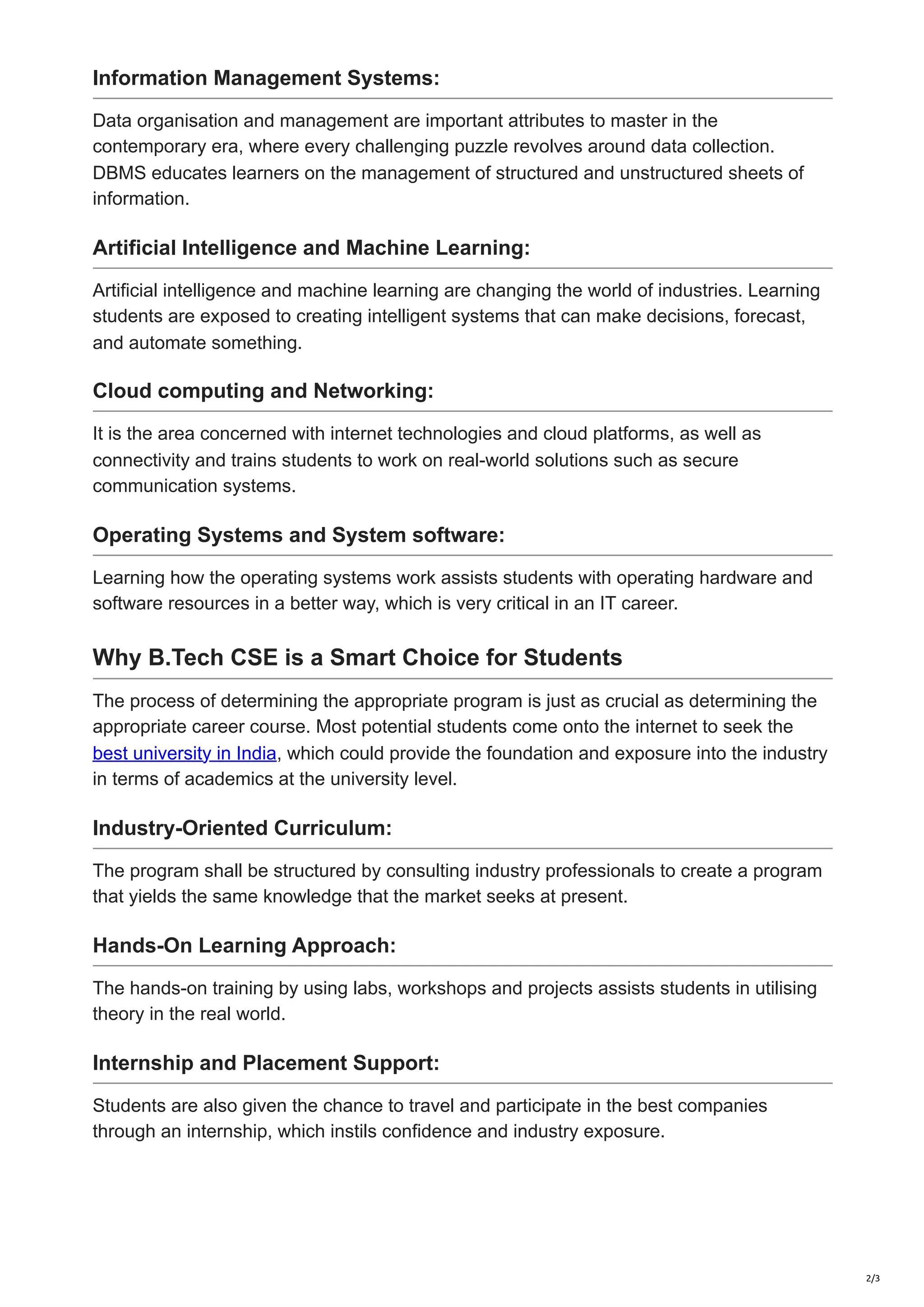 Shaping the Future with B Tech CSE Excellence PDF Shaping the Future with B Tech CSE Excellence PDF