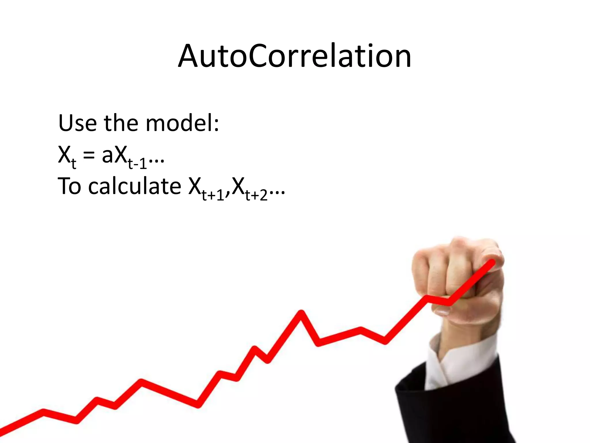 AutoCorrelation	Use the model:Xt = aXt-1…To calculate Xt+1,Xt+2…