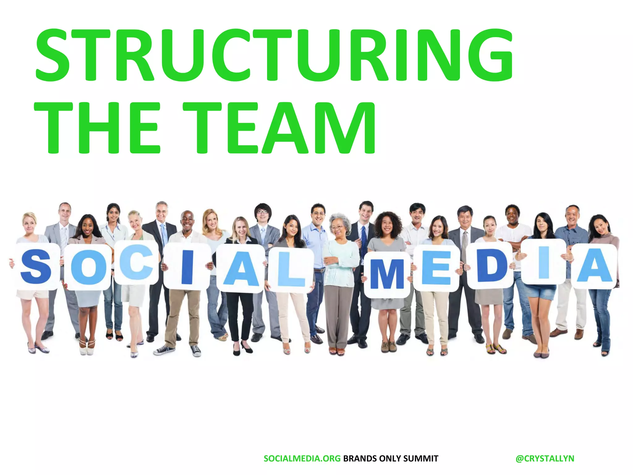 STRUCTURING 
THE TEAM 
SOCIALMEDIA.ORG BRANDS ONLY SUMMIT @CRYSTALLYN 
 