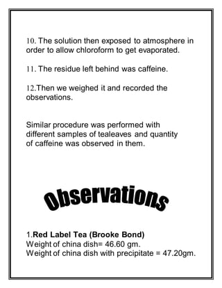 chemistry project on detection of caffeine in tea | DOCX