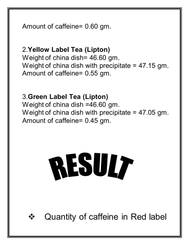 chemistry project on detection of caffeine in tea | DOCX