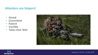 Singapore | 28 Feb - 01 Mar 2019
Attackers are Snipers!
• Aimed
• Committed
• Patient
• Invisible
• Takes clear Shot
 