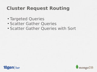 Cluster Request Routing

• Targeted Queries
• Scatter Gather Queries
• Scatter Gather Queries with Sort
 