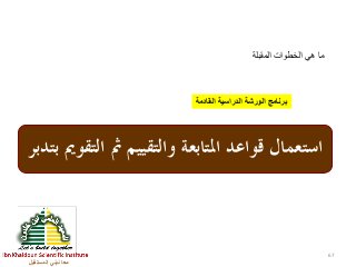‫المستقبل‬ ‫نبني‬ ‫معا‬
67
‫المقبلة‬ ‫الخطوات‬ ‫هي‬ ‫ما‬
‫بتدبر‬ ‫التقومي‬ ‫مث‬ ‫والتقييم‬ ‫املتابعة‬ ‫قواعد‬ ‫استعمال‬
‫القادمة‬ ‫الدراسية‬ ‫الورشة‬ ‫برنامج‬
 