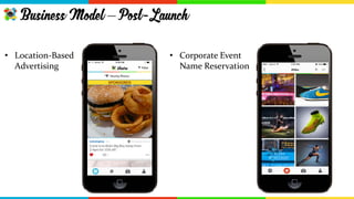 • Location-Based
Advertising
SPONSORED
• Corporate Event
Name Reservation
Business Model–Post-Launch
 