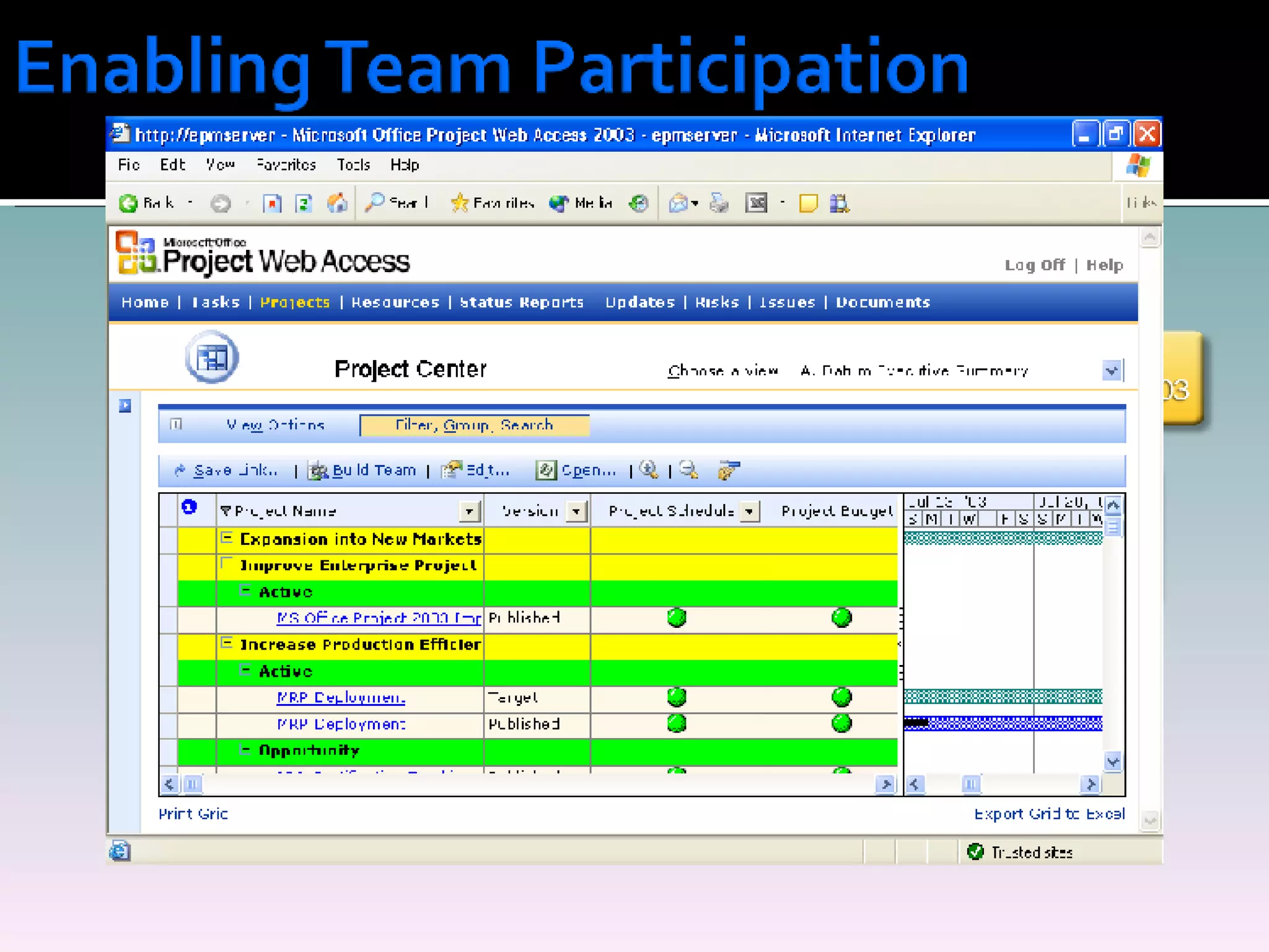 Easily Create Enterprise Project Plans Centrally Store Projects, Resources & Reporting Team Participation 