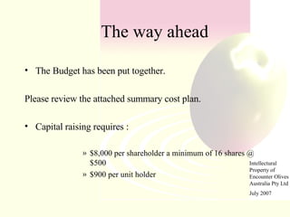 <ul><li>The Budget has been put together. </li></ul><ul><li>Please review the attached summary cost plan. </li></ul><ul><l...