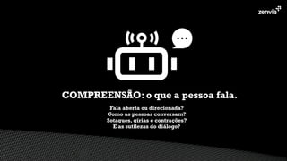 Fala aberta ou direcionada?
Como as pessoas conversam?
Sotaques, gírias e contrações?
E as sutilezas do diálogo?
COMPREENSÃO: o que a pessoa fala.
 