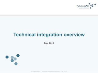 Technical integration overview
                            Feb. 2013




       © Share2B Inc. / Technical integration overview / Feb. 2013
 