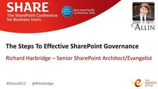 The Steps To Effective SharePoint Governance
Richard Harbridge – Senior SharePoint Architect/Evangelist



#Share2012   @RHarbridge
 