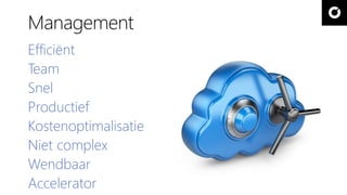 Management
Efficiënt
Team
Snel
Productief
Kostenoptimalisatie
Niet complex
Wendbaar
Accelerator
 
