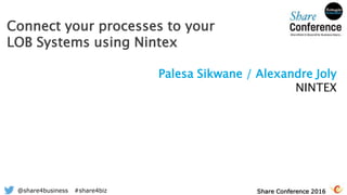 @share4business #share4biz
Palesa Sikwane / Alexandre Joly
NINTEX
Connect your processes to your
LOB Systems using Nintex
Share Conference 2016
 