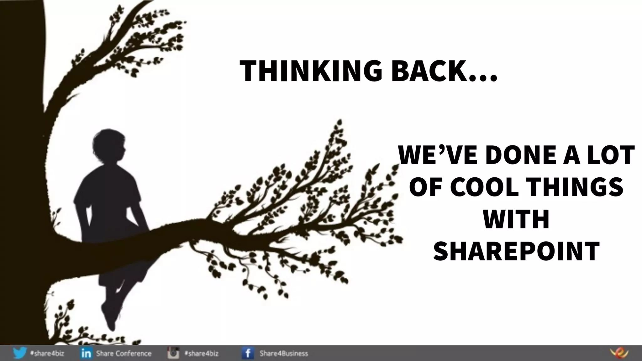 WE’VE DONE A LOT
OF COOL THINGS
WITH
SHAREPOINT
THINKING BACK…
 