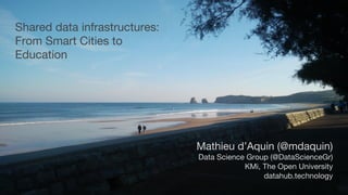 Shared data infrastructures:
From Smart Cities to
Education
Mathieu d’Aquin (@mdaquin)
Data Science Group (@DataScienceGr)
KMi, The Open University
datahub.technology
 