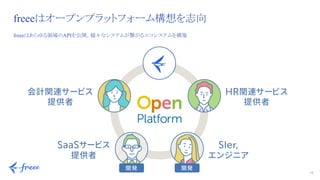 12
freeeはオープンプラットフォーム構想を志向
freeeはあらゆる領域のAPIを公開。様々なシステムが繋がるエコシステムを構築
 